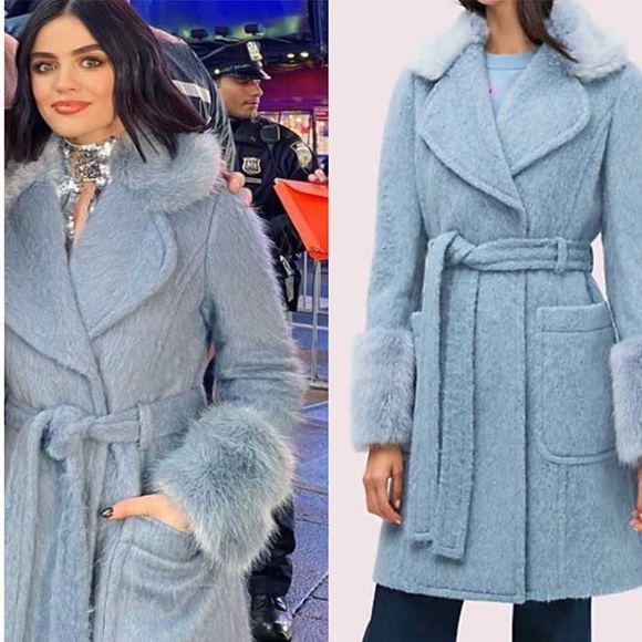 KATE SPADE FLUFFY TIE WAIST COAT- POWDER BLUE - Size 4❄️❄️❄️❄️❄️❄️